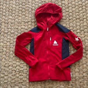 Maloja Red and Blue Raincoat with Hood and Logo